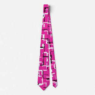 Magenta and Black White Abstract Pattern Neck Tie