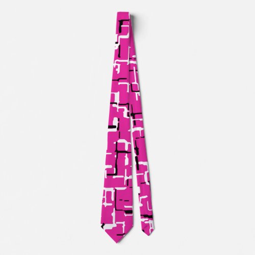 Magenta and Black White Abstract Pattern Neck Tie