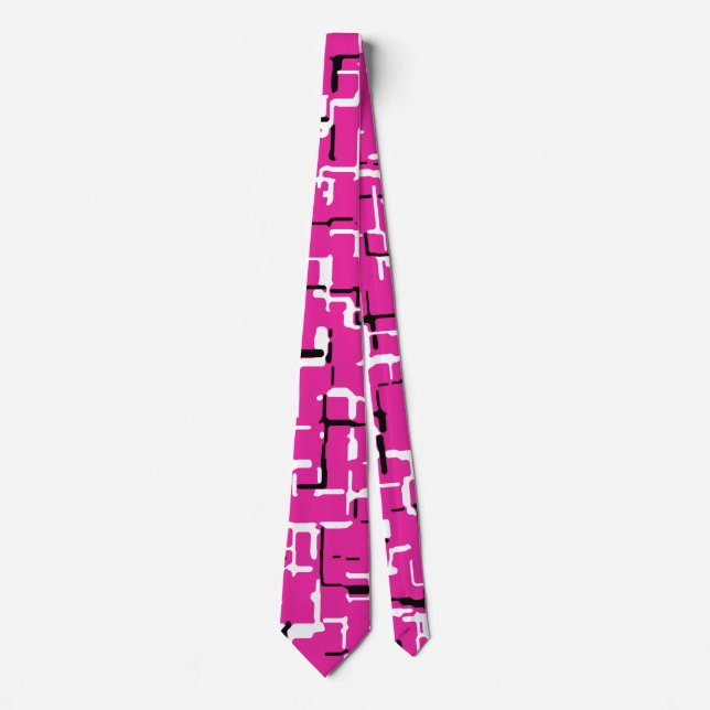 Magenta and Black White Abstract Pattern Neck Tie (Front)