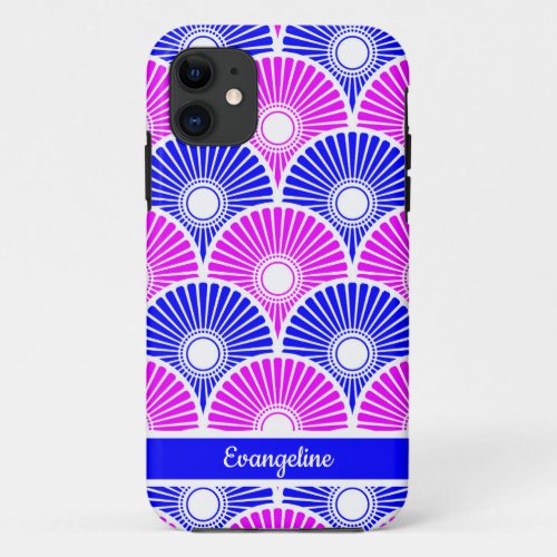 Magenta and Blue Chinese Semi Circle Wave Pattern  iPhone 11 Case