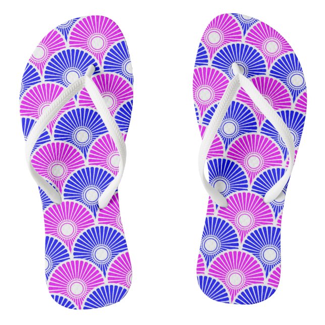 Magenta and Blue Chinese Semi Circle Wave Pattern  Flip Flops (Footbed)