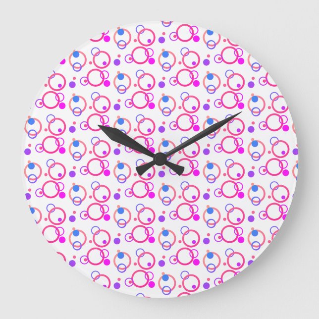 Magenta and Blue Colorful Circles Large Clock (Front)