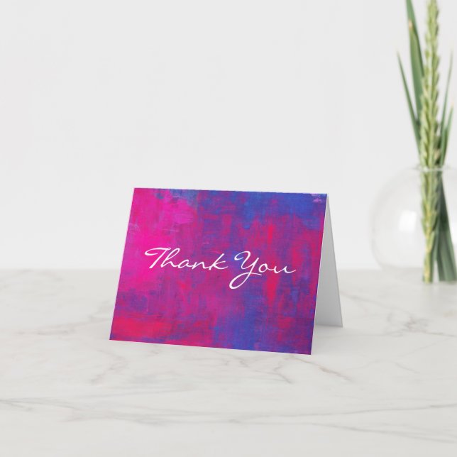 Magenta and Blue Painting Wedding Thank You Card (Front)