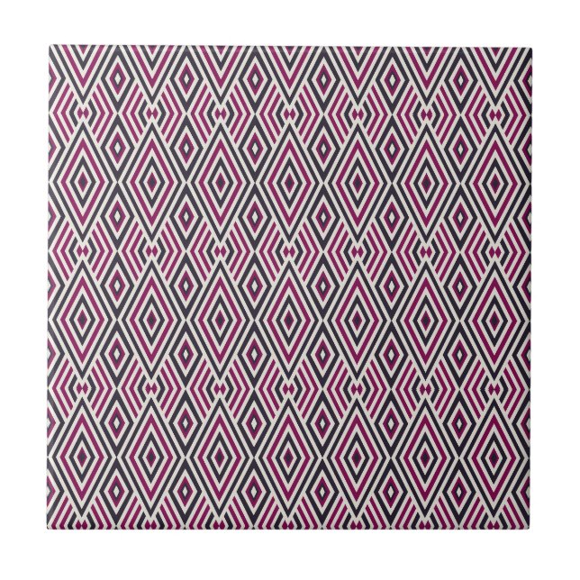 Magenta and Blue Pattern  Ceramic Tile (Front)