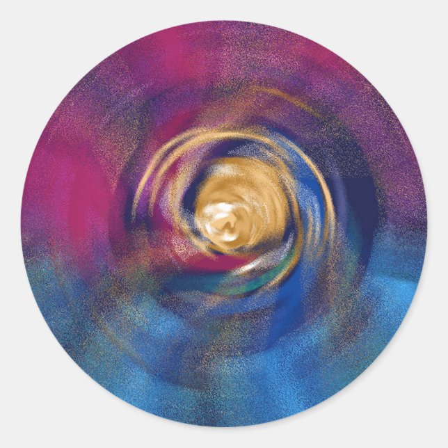 Magenta and Blue Spiral Golden Vortex of Hope Classic Round Sticker (Front)