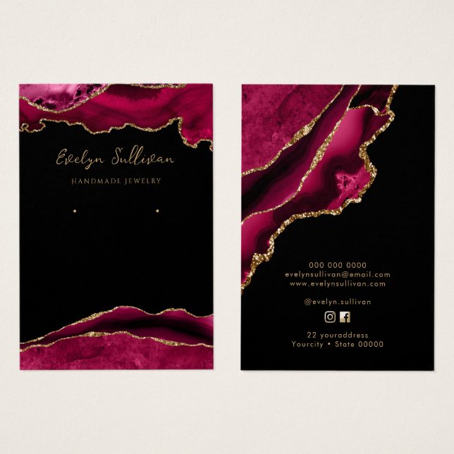 Magenta and gold agate jewelry display card (Front & Back)
