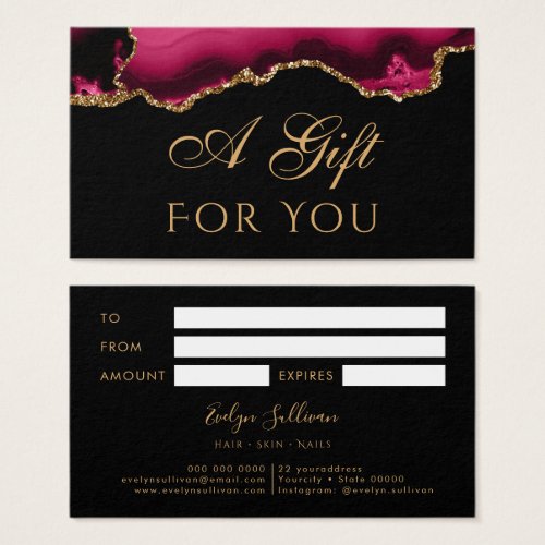 Magenta and Gold Agate on Black Gift Card