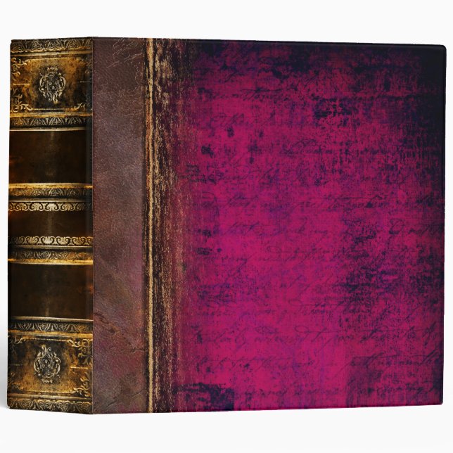 Magenta and Gold Burnished Faux Leather 3 Ring Binder (Front/Spine)