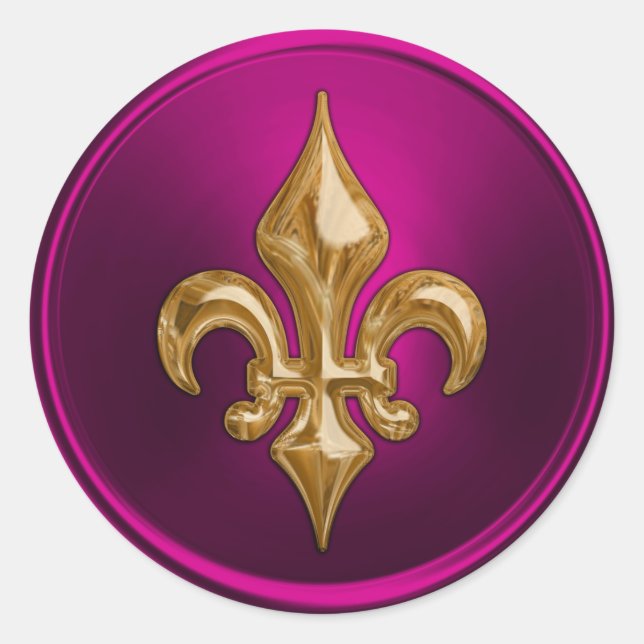Magenta and Gold Fleur de Lis Envelope Seal (Front)
