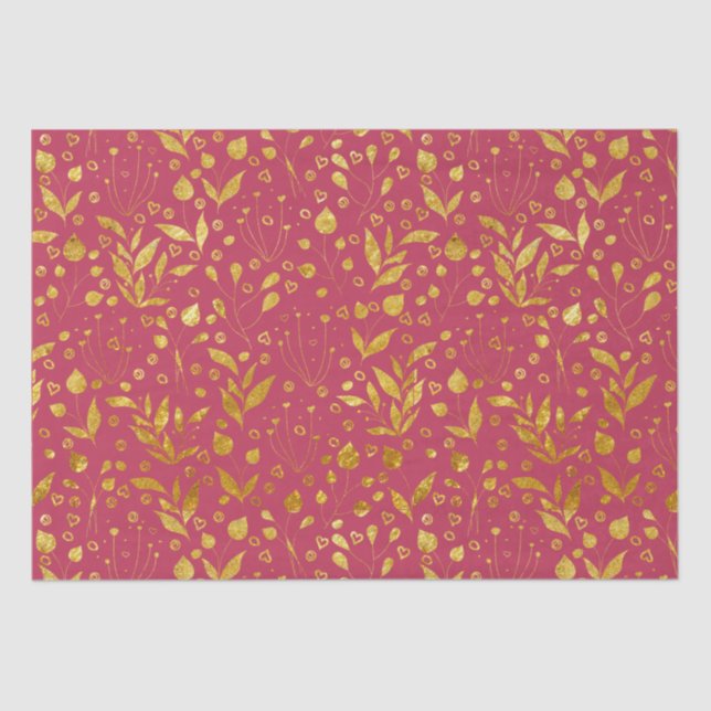  Magenta and Gold Leaves   Tissue Paper (Front)