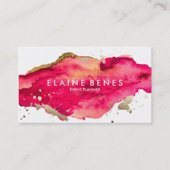 Magenta And Gold Splatter Business Card by spinsugar at Zazzle