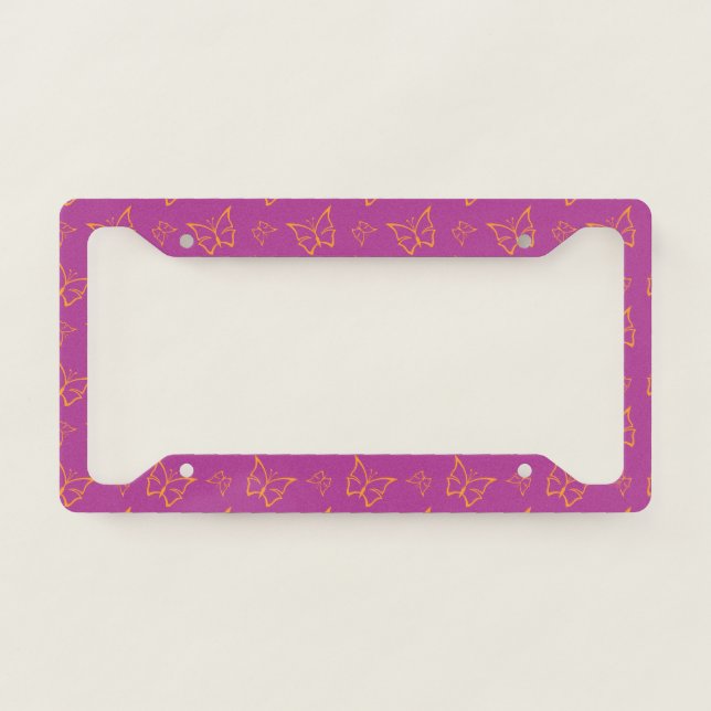 Magenta and Goldenrod Butterfly Nature Print License Plate Frame (Front)