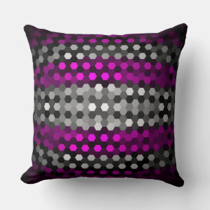Magenta and Gray Hexagons Pattern Throw Pillow