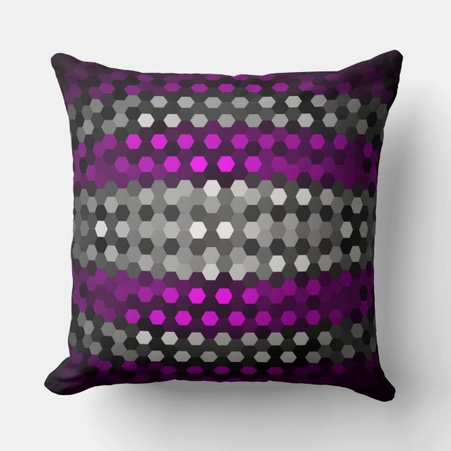 Magenta and Gray Hexagons Pattern Throw Pillow (Front)