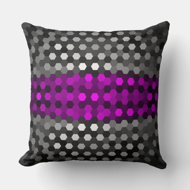 Magenta and Gray Hexagons Pattern Throw Pillow (Front)