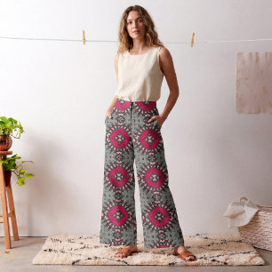 Magenta and Grey Modern Geometric Medallionn Fabric