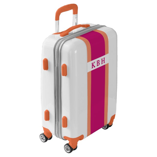 Magenta and Orange | Colorful Stripe Monogram Luggage (Rotated Left)