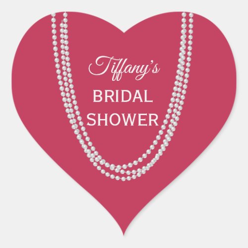 Magenta and Pearls Bridal Shower  Heart Sticker