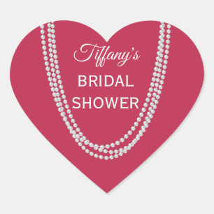 Magenta and Pearls Bridal Shower Heart Sticker