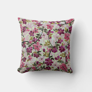 Magenta and Pink Floral Painting Design Throw Pillow