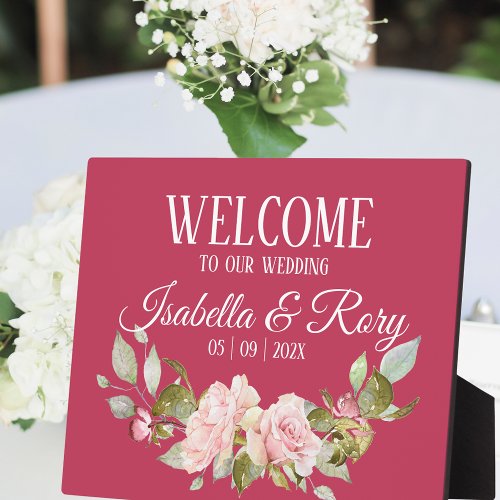 Magenta and Pink Roses Wedding Tabletop  Plaque
