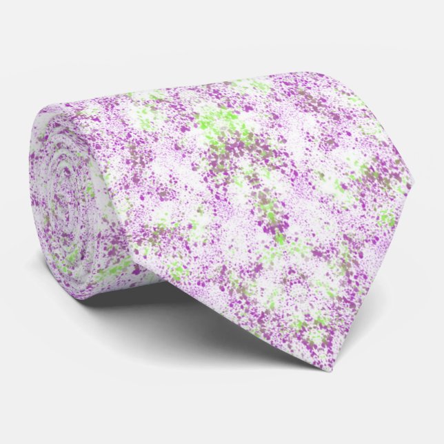 Magenta And Pistachio Green Splatter Abstract Art Neck Tie (Rolled)