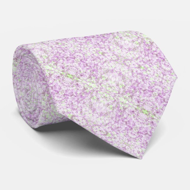 Magenta And Pistachio Green Splatter Abstract Art Neck Tie (Rolled)