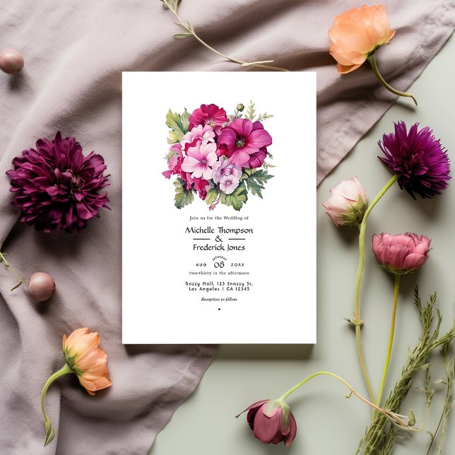 Magenta and Sage Floral Fall Wedding Invitation (Creator Uploaded)