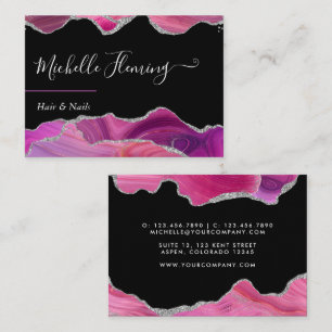Magenta and Silver Agate Square Business Card