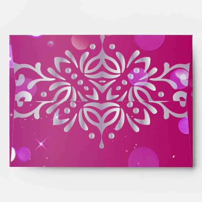 Magenta and Silver Elegant Shimmery Quinceañera Envelope (Back (Top Flap))