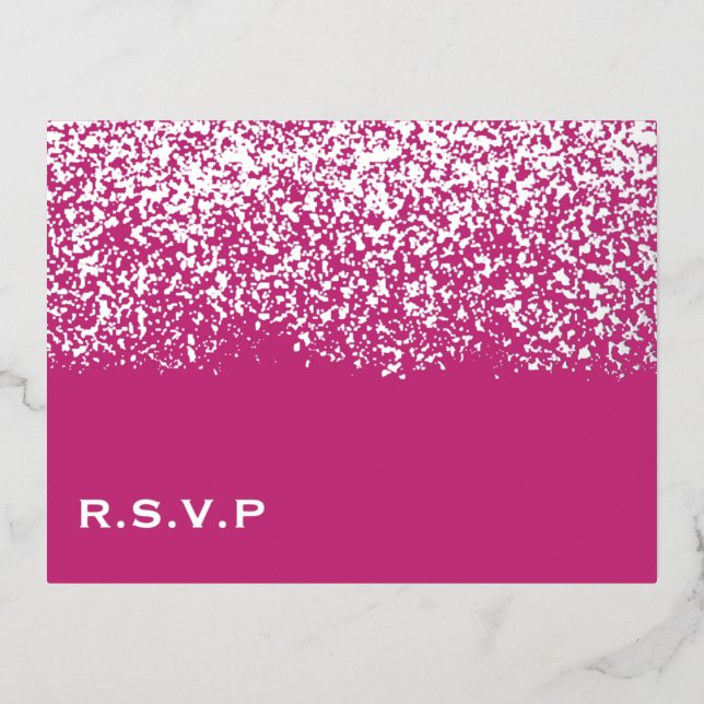 Magenta and Silver Foil Wedding RSVP Card (Front)