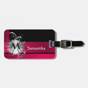 Magenta And Silver Monogram Luggage Tag by monogramgiftz at Zazzle