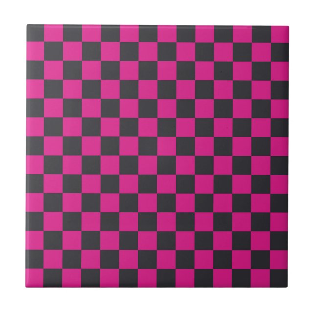 Magenta and smoke checkerboard pattern ceramic tile (Front)