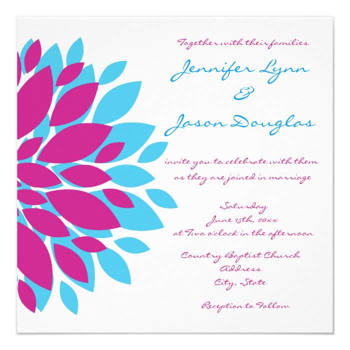 Magenta and Teal Flower Wedding Invitations