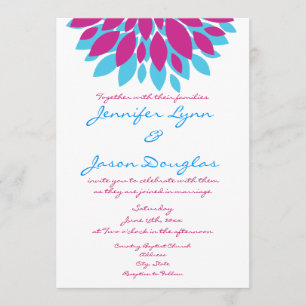Magenta and Teal Flowers Wedding Invitations