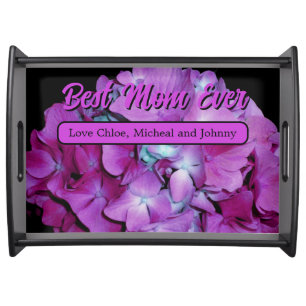 Magenta and teal hydrangeas best mom ever serving tray