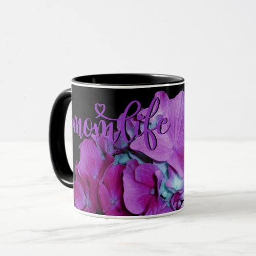 Magenta  and teal hydrangeas pattern momlife mug