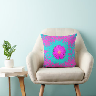 Magenta and Turquoise Kaleidoscope Throw Pillow