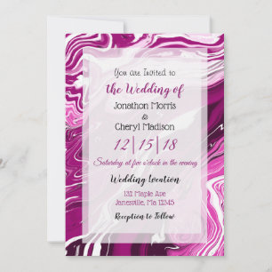 Magenta and White Fluid Art Wedding Invitation