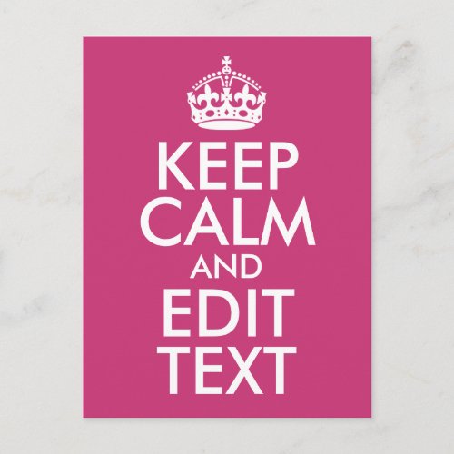 Magenta and White Keep Calm and Edit Text Postcard