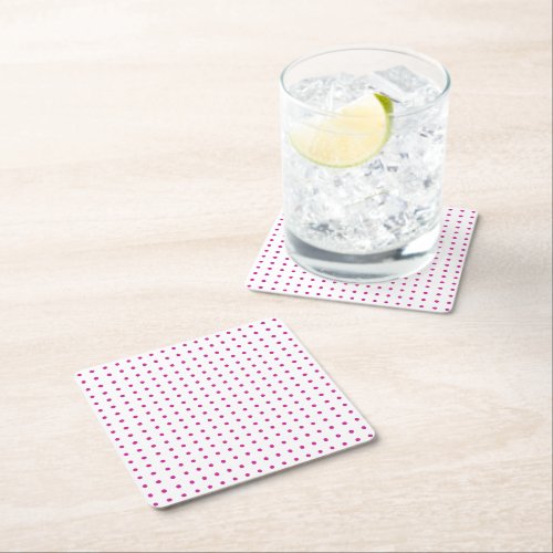 Magenta and White Minimalist Polka Dots g1 Square Paper Coaster