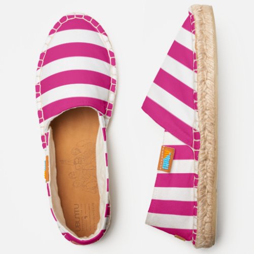 Magenta and White Stripes Pattern Espadrilles