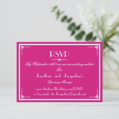 Magenta And White Wedding Website Email RSVP Card