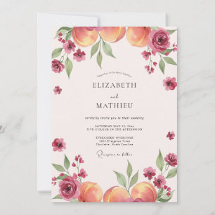 Magenta Apricot Fruit Eucalyptus Wedding Invitation