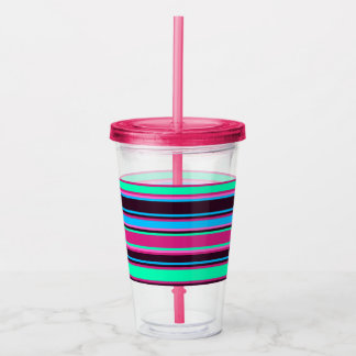 Magenta, Aqua, & Blue Striped Acrylic Tumbler