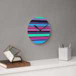 Magenta, Aqua, &amp; Blue Striped Wall Clock