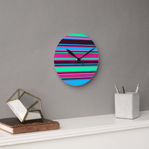 Magenta, Aqua, & Blue Striped Wall Clock