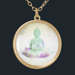 *~* Magenta Aqua Buddha AP33 Floral Lotus Gold Plated Necklace<br><div class="desc">(( search id AP33 for similar designs )) Simple and Minimal Abstract Boho Zen Watercolor soft with GOLD areas. There are options in shape and metal plating colors in Silver Plate and Gold Plate. * Energetically Enhanced Bohemian Botanical Garland / Bouquet Floral / Flowers Pastel Modern Popular softly Colorful Zen...</div>