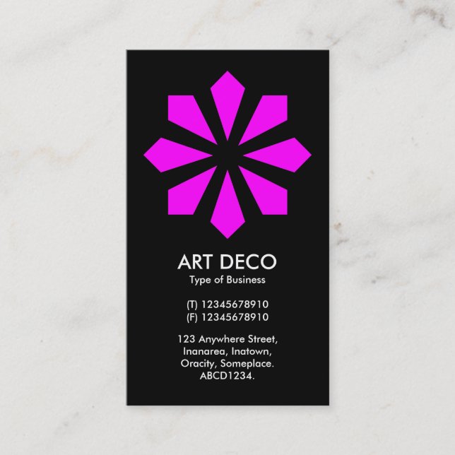 Magenta Art Deco Flower Star - Black Business Card (Front)