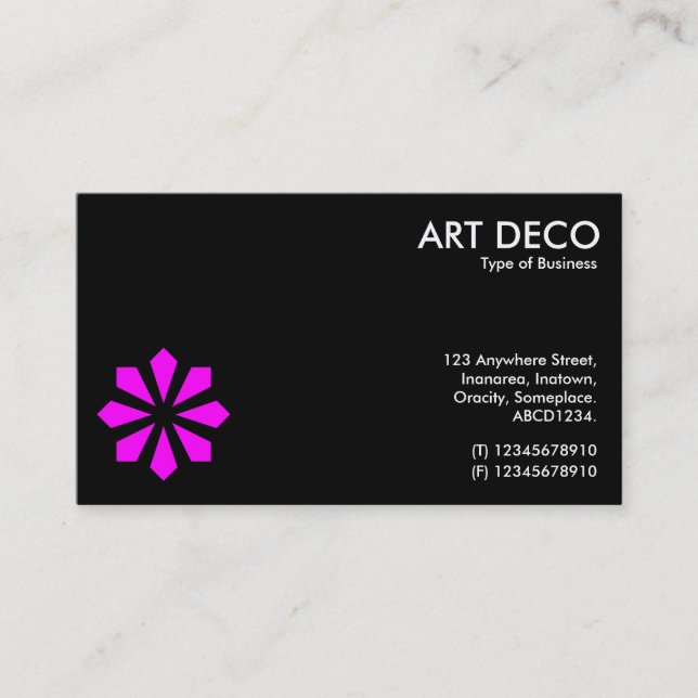 Magenta Art Deco Flower Symbol - Black Business Card (Front)